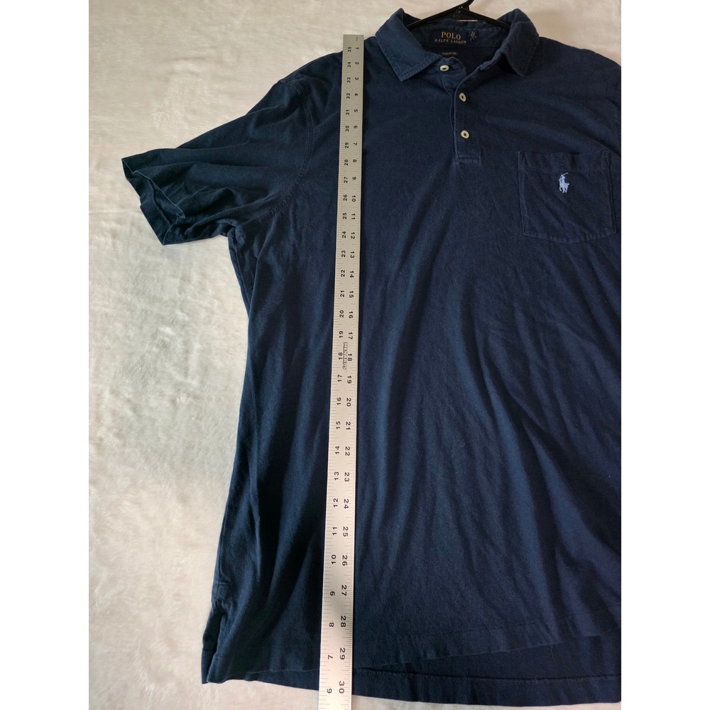 Polo Ralph Lauren Mens Large Navy Blue Pocket Polo Shirt Classic Fit Cotton - Picture 5 of 7